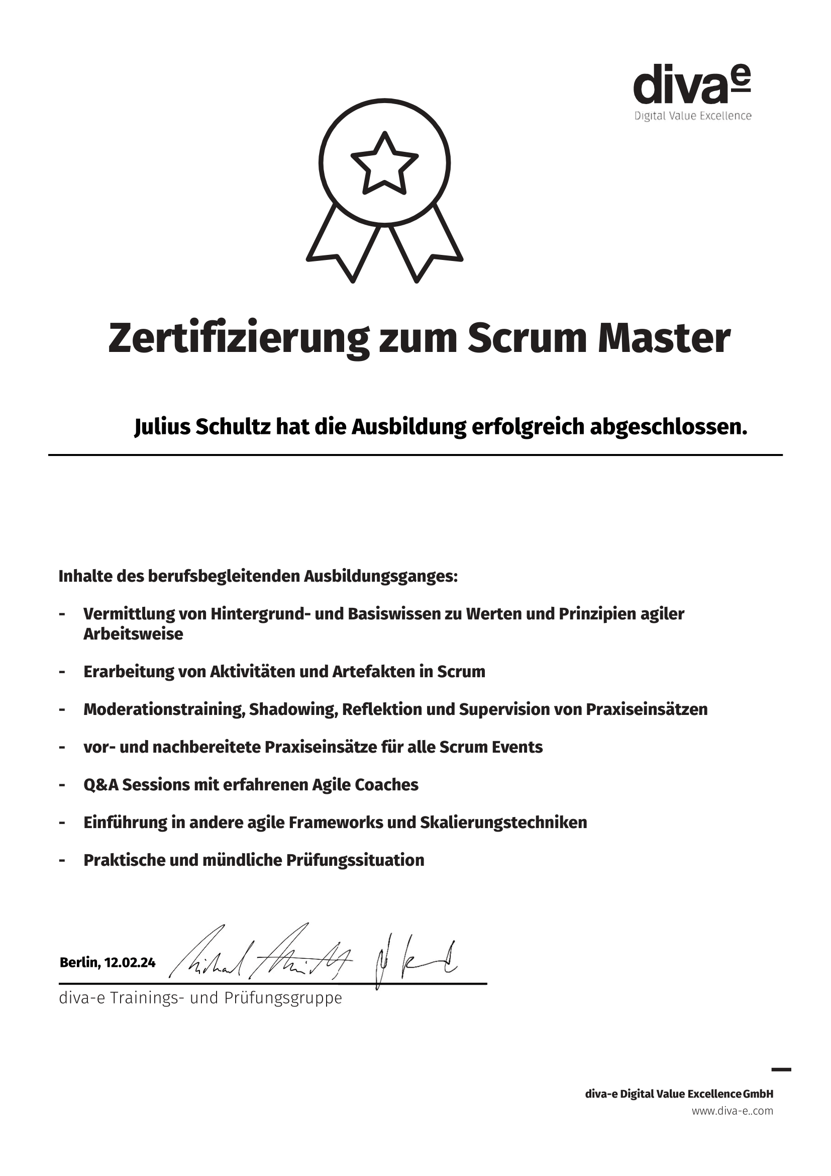 Scrum Master certificate